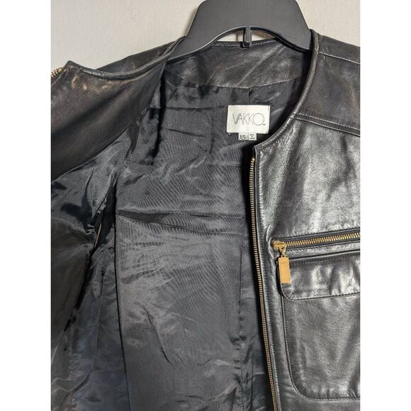 Vintage Vakko Black leather zip front pocket biker vest womens XS/S - Picture 6 of 7